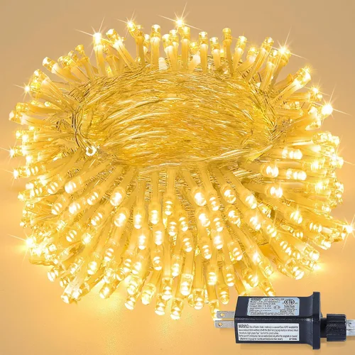 Miniatura 12 de Cadena de 200 luces LED de 98 pies, impermeables con 8 modos con memoria, fuente de alimentación certificada por UL de 30 V para el hogar, jardín