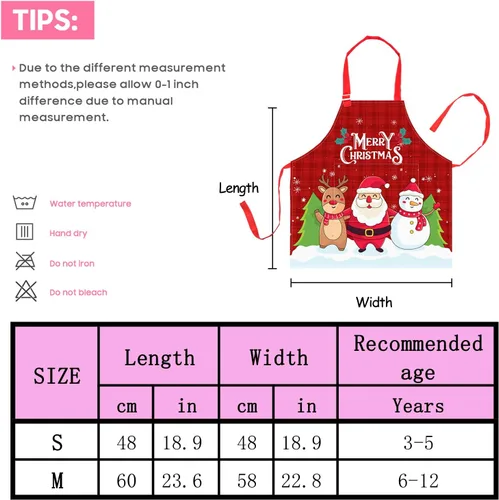Miniatura 6 de Delantal para niños y niñas, delantal de cocina ajustable con bolsillo para cocinar, hornear, arte, pintura, jardinería Feliz Navidad