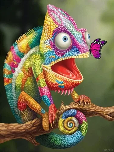 Regalo de Navidad, colorido lagarto camaleón, arte de diamante, pintura de diamantes de taladro completo, kits interesantes para adultos, pintura