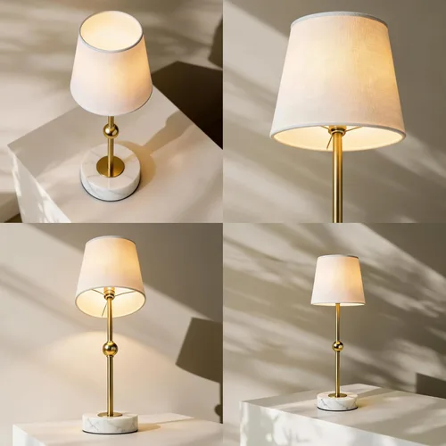 Miniatura 2 de Lámpara de mesa LED inalámbrica de 17.5 pulgadas, recargable y regulable con bombilla magnética desmontable, base de mármol, acabado de latón, luz