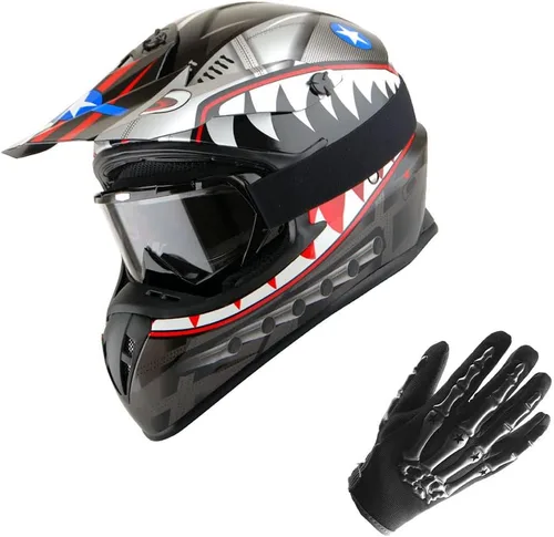 Miniatura 7 de 1Storm - Casco de motocross para adultos BMX MX ATV Dirt Bike Downhill Mountain Bike estilo Monster Shark Racing HKY_SC09S
