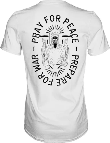 Miniatura 5 de Combat Iron Camiseta estampada de manga corta para hombre con texto en inglés "Pray for Peace, Prepare for War