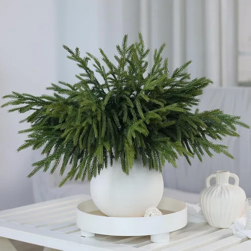 Miniatura 2 de 16 ramas de pino Norfolk con textura suave, 18 pulgadas, plantas verdes artificiales de Navidad, ramas de tallo de vegetación sintética, palillos