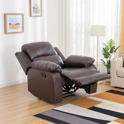 Miniatura 15 de Faux Leather Manual Recliner Sofa Set, 3 Piece Living Room Furniture Set, Loveseat Reclining Couch and 2 Recliner Chairs for RV Home Theater (Black)