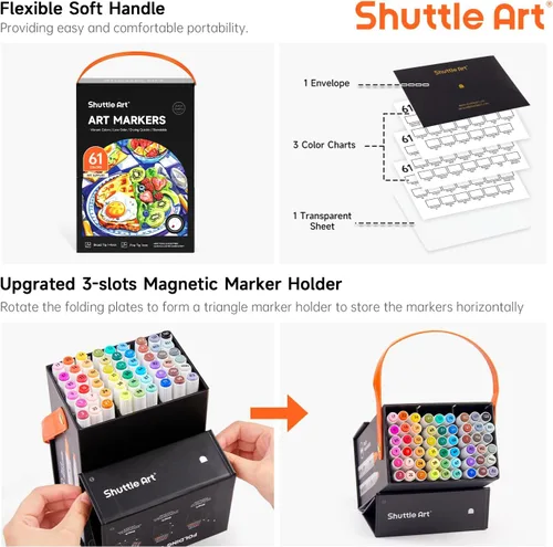 Miniatura 8 de Shuttle Art Paquete de marcadores de alcohol, juego de 61 marcadores de alcohol de doble punta + 50 hojas de marcador