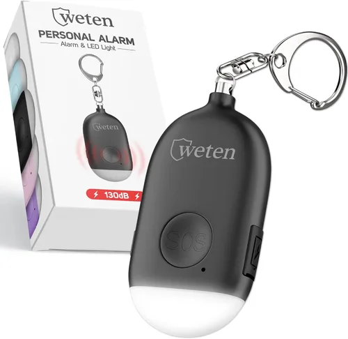Weten Llavero de alarma personal recargable, sirena de 130 dB y luz LED, elegante alerta de seguridad personal para que las mujeres lo lleven,