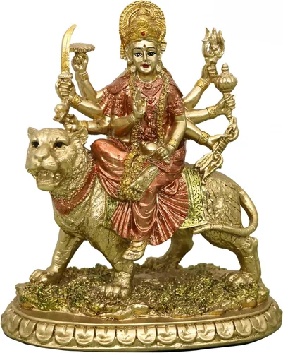 alikiki Diosa hindú pequeña estatua de Durga – 5.7 pulgadas de alto Dios indio Durga en tigre, ídolo en casa, oficina, templo Puja, escultura Mandir