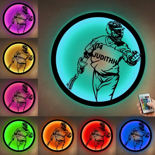 Miniatura 27 de Letrero de metal de jersey deportivo personalizado con luz LED, nombre y número personalizado, letrero de neón con nombre personalizado, decoración