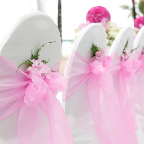 50 bandas de organza para silla para decoración de bodas, banquetes, fiestas, eventos, suministros para silla, lazos para sillas, bandas de Rosa