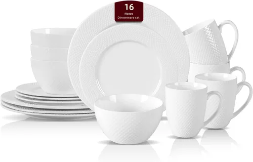 Miniatura 29 de HomeVss, nuevo juego de vajilla de porcelana de hueso, diseño de loto en relieve, juego de 20 piezas