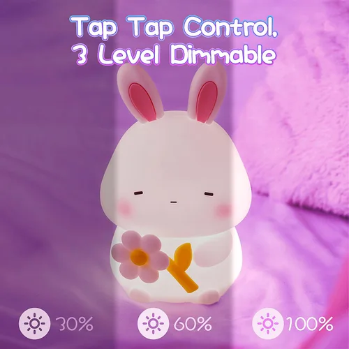 Miniatura 3 de Luz nocturna de conejo para niños, luz nocturna de conejo regulable de 3 niveles, 1200 mAh de silicona suave, lindo regalo de conejo de Pascua
