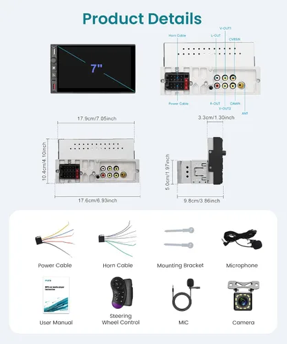 Miniatura 7 de Radio DIN individual con CarPlay con cable y Android Auto, pantalla táctil HD de 7 pulgadas, estéreo de coche de un solo DIN con enlace de espejo