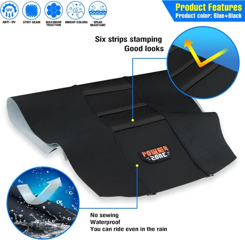 Miniatura 3 de Funda universal para asiento de motocicleta, agarre de goma antideslizante a rayas, costura suave para CRF WR WRF RMZ YZF SXF EXC EXC XC SX CR KLX