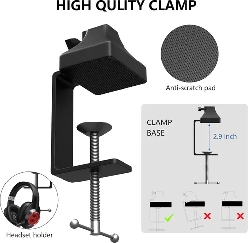 Miniatura 3 de Soporte de brazo para micrófono con conector de 5/8 pulgadas, suspensión de brazo de estudio, soporte de micrófono ajustable para HyperX/Shure SM7B