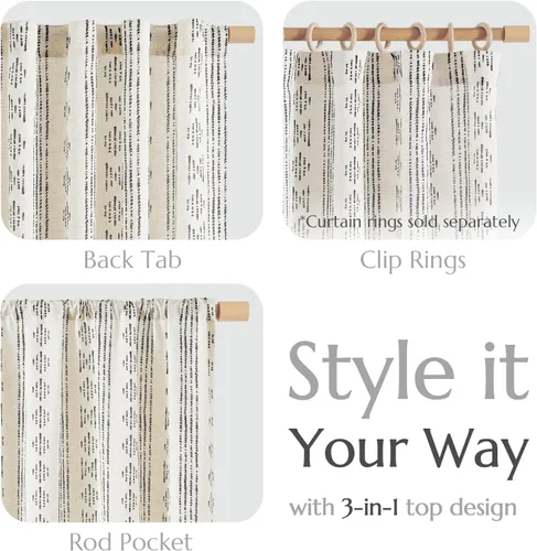 Miniatura 8 de jinchan Cortinas bohemias a rayas para sala de estar, cortinas de lino estilo granja de 63 pulgadas de largo, 2 paneles para dormitorio, mudcloth