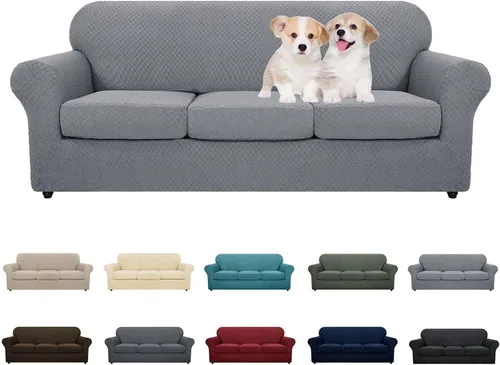 Miniatura 62 de MAXIJIN funda para sofá de 4 piezas, para sofás de 3 plazas, muy elástica, no se desliza, para perros, para mascotas, protector elástico de muebles