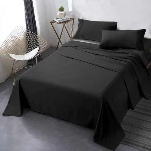 Juego de sábanas de 800 hilos de 4 piezas, 100% algodón egipcio suave, sábanas tamaño individual, color negro, ropa de cama de algodón de fibra