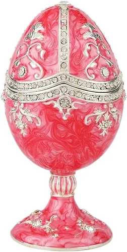 QIFU QIFU3388-SP - Caja de baratijas esmaltada estilo huevo de Pascua rosa pintado a mano, regalo único para la familia (QIFU3388-SP)