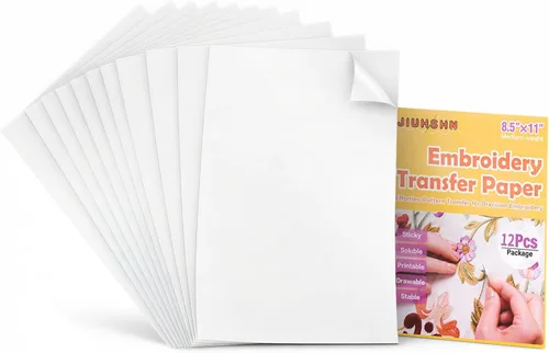 Miniatura 7 de JIUHSHN Estabilizador de bordado soluble en agua, 12 hojas de 8.5 x 11 pulgadas, papel de transferencia autoadhesivo imprimible para pegar y puntar