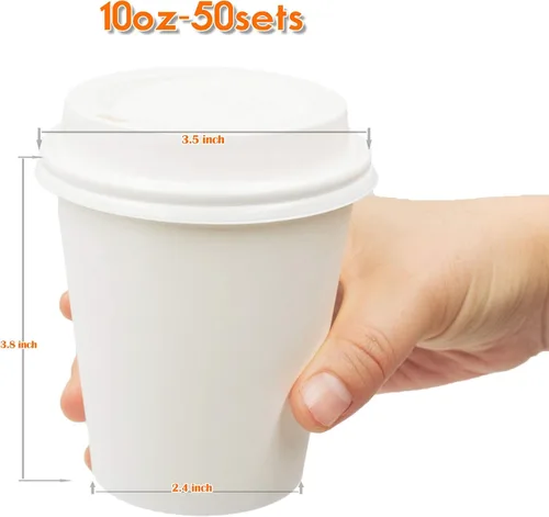 Miniatura 3 de Golden Apple, Tazas de café desechables de papel blanco de 10 oz. Tazas y tapas Cantidad 50 tazas por paquete. Perfecto para bebidas calientes