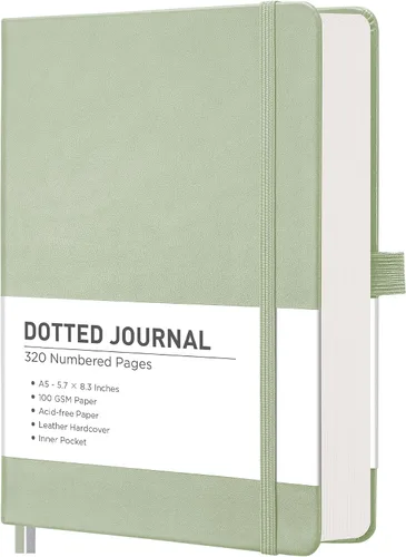 Miniatura 11 de RETTACY Cuaderno Diario Punteado, 320 Páginas Numeradas, Tamaño A5 Mediano (5.7" × 8.3"), Tapa Dura de Cuero, Papel Grueso de 100 GSM, para Diario