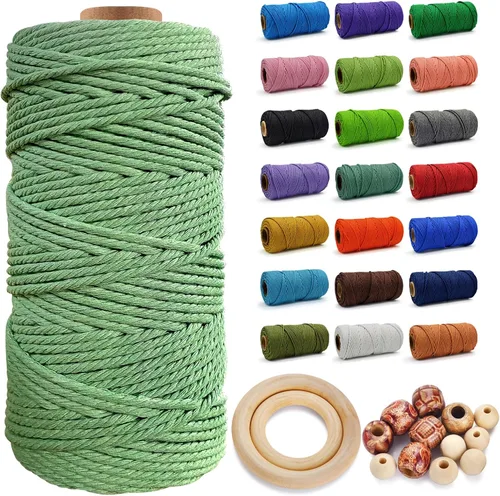 Miniatura 71 de Cuerda de Algodón 8mm x 20 Yardas - Cuerda de Macramé Natural Sin Blanquear - Cuerda de Algodón Trenzada de 3 Hilos para Colgar en la Pared, Blanco