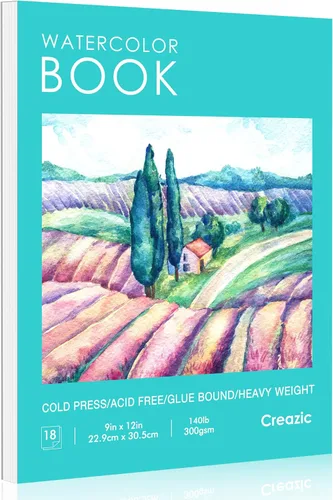Miniatura 10 de Creazic Bloc de Papel para Acuarela, 9"x12" Cuaderno de Acuarela, 140 lb/300 gsm, 18 Hojas Prensado en Frío - Sin Sangría, Papel de Arte Pesado