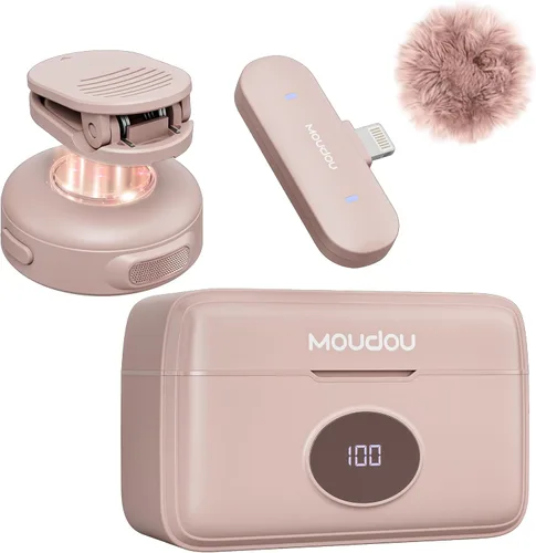 Micrófono de solapa inalámbrico para iPhone, teléfono Android, PC, rango de 100 pies, estuche de carga de batería de 50 horas, micrófonos con clip