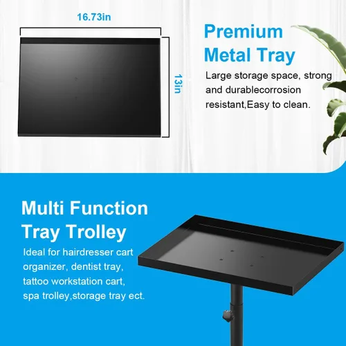 Miniatura 2 de Bandeja de salón Carrito de metal premium para tatuajes, carrito rodante de altura ajustable, carrito de almacenamiento para clínica Spa bandeja