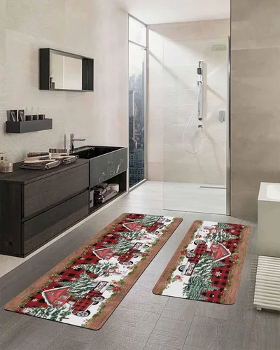 Miniatura 2 de Tapete de baño de Navidad para bañera, antideslizante, de secado rápido y absorbente, de tierra de diatomeas, tapete de cocina, tapete rojo