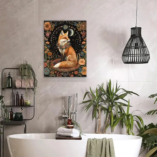 Miniatura 7 de Lienzo decorativo para pared, diseño de zorro, diseño bohemio de animales para cocina, sala de estar, dormitorio, baño, oficina, zorros, pintura
