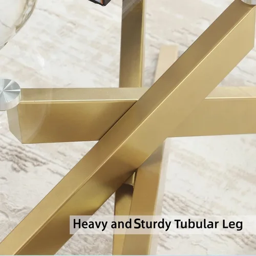 Miniatura 6 de Mesa de café dorada para sala de estar, mesa de café moderna de vidrio con tapa de vidrio templado de 47" y patas metálicas tubulares para espacios