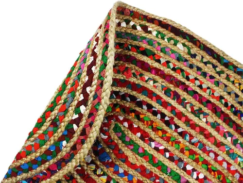 Miniatura 6 de COTTON CRAFT Yute Chindi - Alfombra de trapo, estilo bohemio, rústico, decorativa, tejida a mano, reversible, de algodón reciclado natural