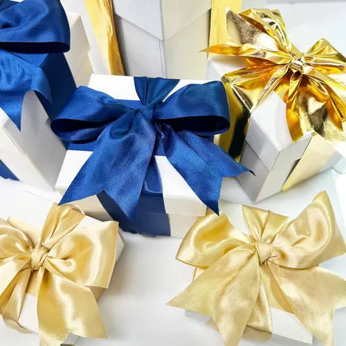 Miniatura 6 de pinkblume Cinta de satén azul y dorado de 65.7 pulgadas de ancho x 1.97 pulgadas de ancho, color azul marino, beige para manualidades, regalos, Azul