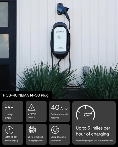 Miniatura 2 de ClipperCreek HCS-40P, 240V, 32A, Estación de carga de EV, con enchufe 14-50, cable de 25 pies, seguridad certificada, hecho en América