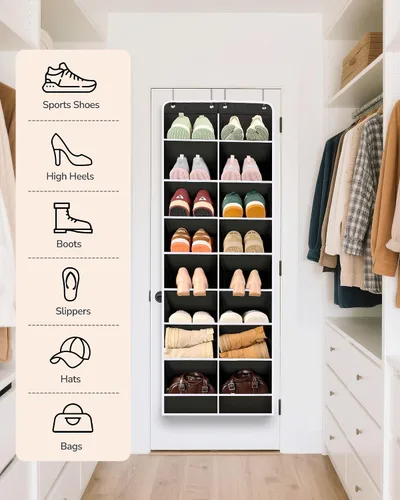 Miniatura 7 de ULG Organizador de zapatos sobre la puerta con 16 bolsillos grandes, zapatero colgante para puerta de armario, almacenamiento de zapatos que ahorra