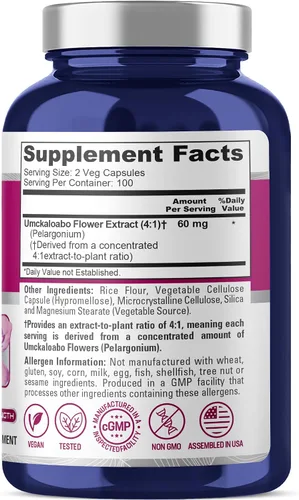 Miniatura 2 de NusaPure Cápsulas Umckaloabo, 60 mg, 200 cápsulas vegetales (sin OMG, veganas)
