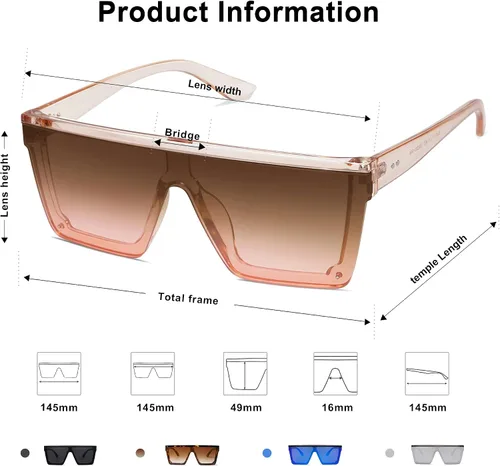 Miniatura 4 de SOJOS SJ2117 - Gafas de sol cuadradas grandes para mujer, marco grueso, parte superior plana con espejo, lentes siamesas, tamaño más grande