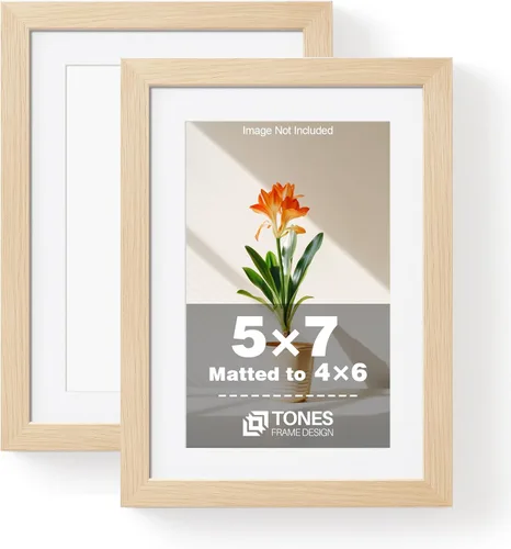Miniatura 13 de TONES FRAME DESIGN Juego de 2 portarretratos de 5 x 7 pulgadas con acabado de chapa de madera maciza de roble de 5 x 7 pulgadas con paspartú de 4 x
