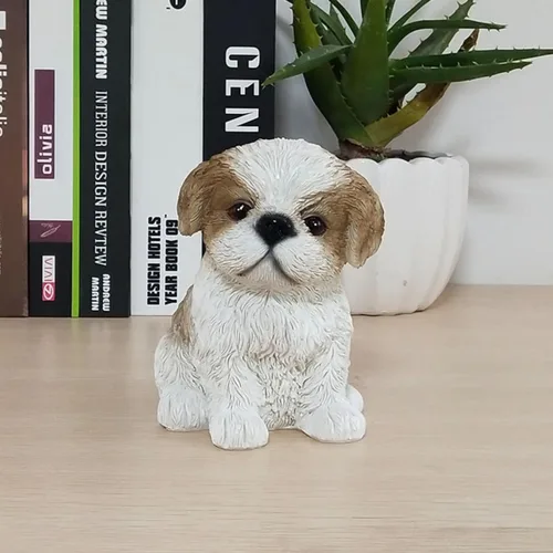 Miniatura 2 de Linda estatua de perro Shih Tzu para decoración del hogar, resina de simulación de animal, linda figura de cachorro, artesanía de resina, accesorios