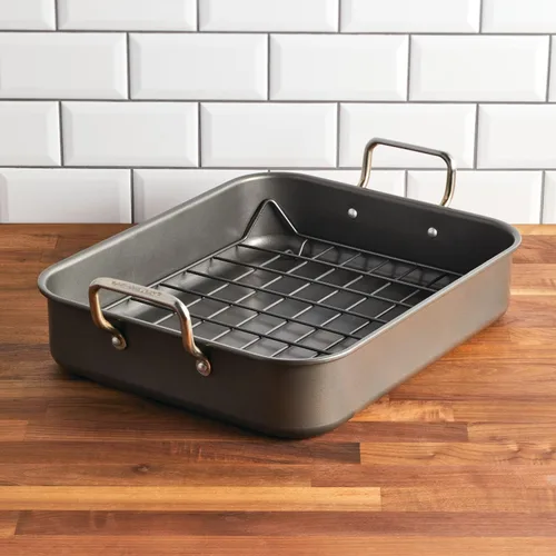 Miniatura 5 de Rachael Ray Bakeware Asador/Bandeja para Asar Antiadherente con Rejilla Reversible, 16.5 Pulgadas x 13.5 Pulgadas, Gris