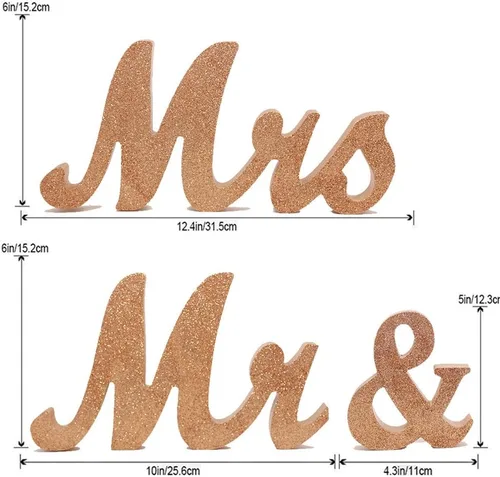 Miniatura 2 de Señal de boda Mr & Mrs con letras decorativas, rústico elegante, purpurina de oro rosa, 12.52 x 7.09 pulgadas dorado rosa brillante