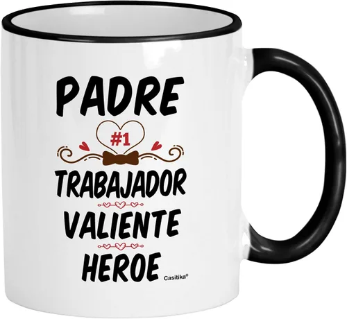 Casitika Regalos para papa. Día del Padre Regalos. Taza Padre Trabajador Valiente Heroe de 11 onzas. Tazas para el día del padre.