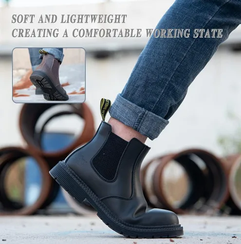 Miniatura 7 de NOLINSHIELD Steel Toe Boots for men,Slip-on Lightweight Working Boots,Safety,Leather,Comfortable,Puncture-Proof,Mechanic Work Boots