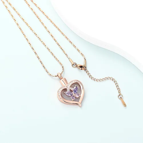 Miniatura 12 de Imrsanl Collares de urna de mariposa para mujeres y niñas, joyería de cremación con piedra natal, colgante para cenizas humanas, medallón