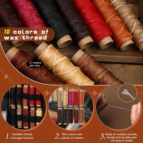 Miniatura 3 de Kit de trabajo de cuero de 60 piezas, kit de costura de cuero, herramientas de artesanía de cuero con bolsa de almacenamiento, herramientas