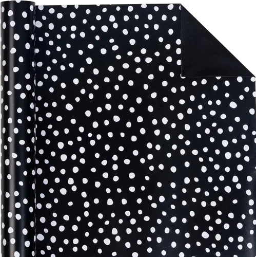 Miniatura 3 de WRAPAHOLIC Papel de regalo reversible, mini rollo, 17 pulgadas x 33 pies, diseño de lunares negros y delicados para cumpleaños, vacaciones, bodas