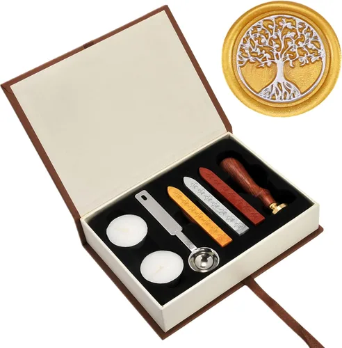 Juego de sellos de cera con diseño del Árbol de la Vida, Yoption, juego clásico vintage de sellos de cera, caja de regalo con sellos retro (Árbol de