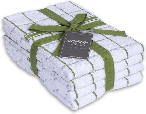 AMOUR INFINI Toallas de cocina de rizo de algodón, paquete de 4 - Grandes 18 x 28 pulgadas, paño de cocina absorbente y suave con lazo para colgar,