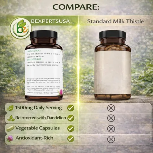 Miniatura 8 de Cardo Mariano reforzado con diente de León (cardo lechero reforzado con diente de león) 90 Cápsulas Vegetales 1500 mg por Porción, Apoyo